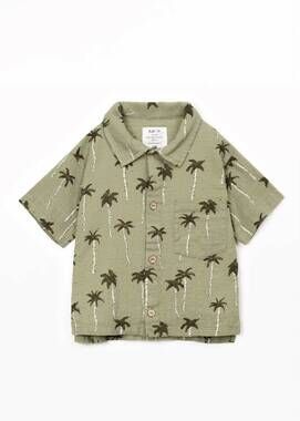 NEW PLAY UP kid's palm tree button down shirt in green